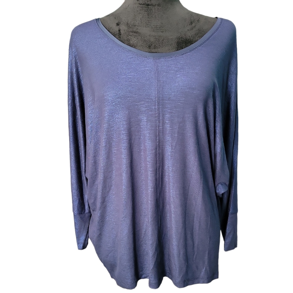 White House Black Market Blue Metallic Women's Long Sleeve Blouse Small